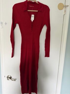 Abercrombie & Fitch Red Ribbed Long-Sleeve Dress size L